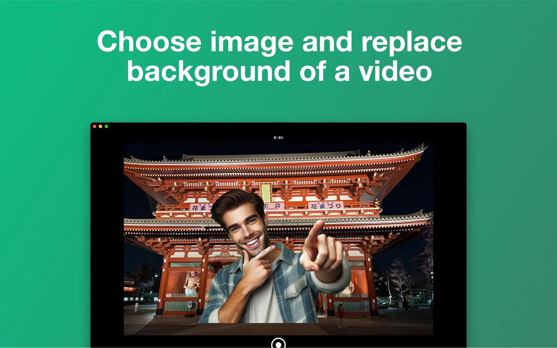Choosing an image of a Japanese temple at night as the new background of a video in Background Eraser